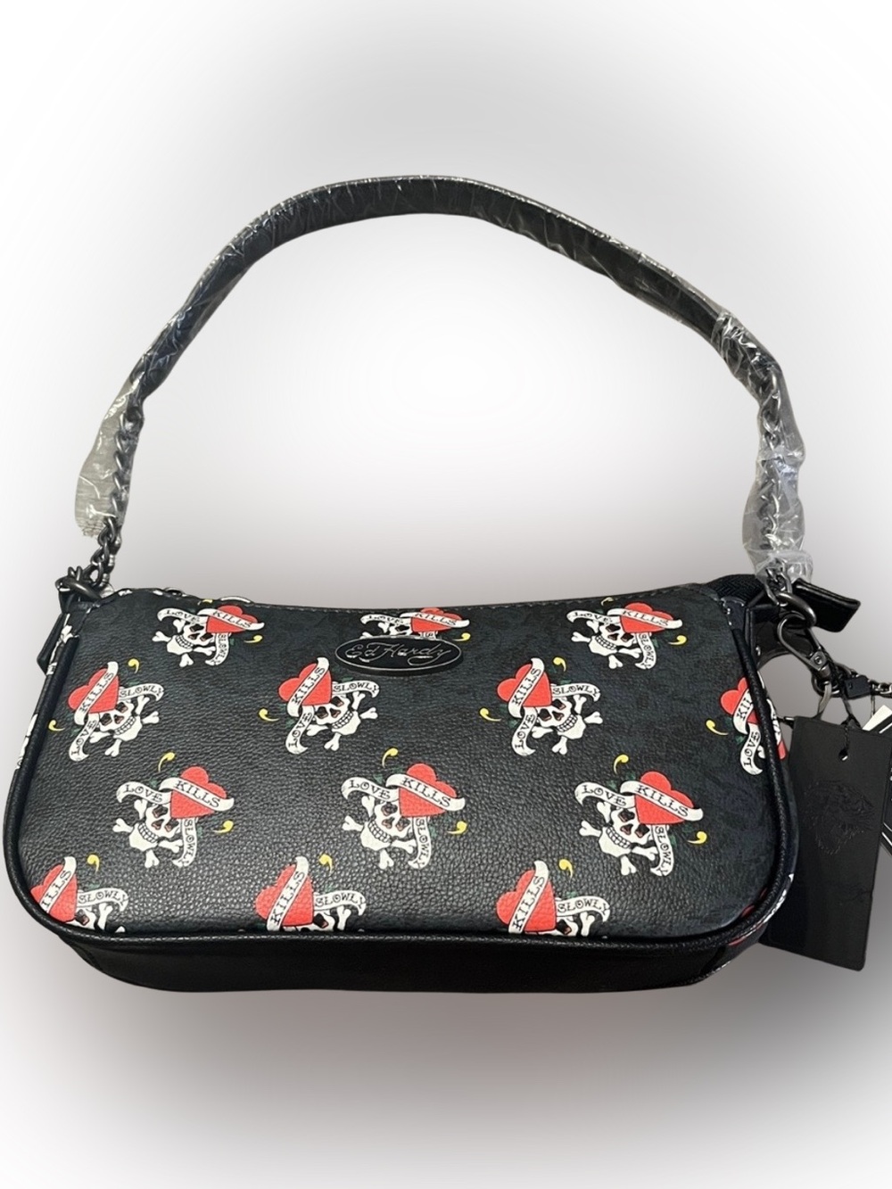 ED HARDY Love Kills Slowly Skull Tattoo Vegan Leather Crossbody-NWT